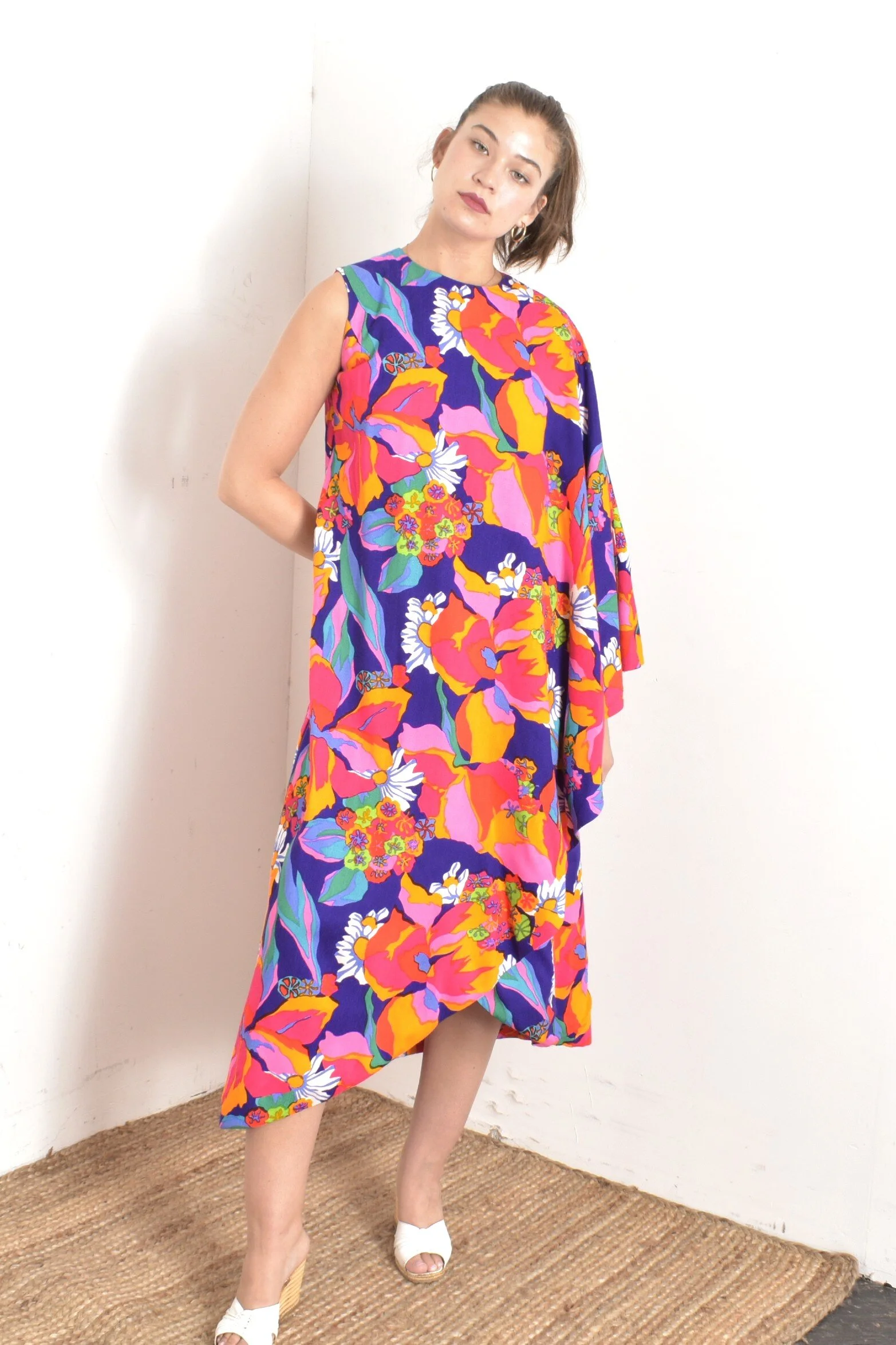 1960s Tori Richard One Shoulder Floral Caftan-S/M — La